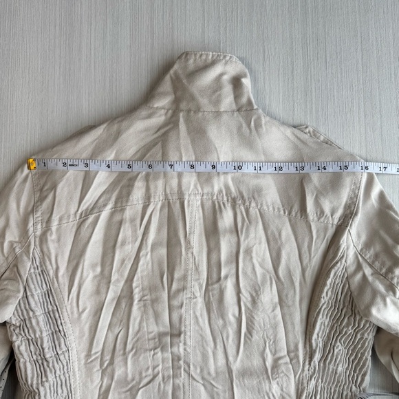 VINTAGE Ellus Perforated Moto Jacket S Off White Crinkled Vegan Suede Casual Y2K - Picture 11 of 15